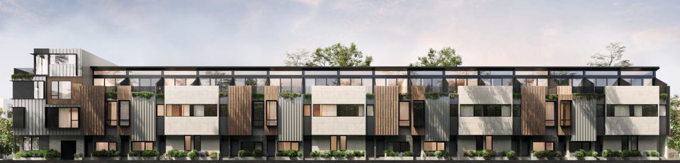 Concept render of the full street elevation with rooftop gardens